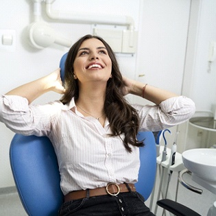 Smiling woman looking confident after nitrous oxide in Marlton