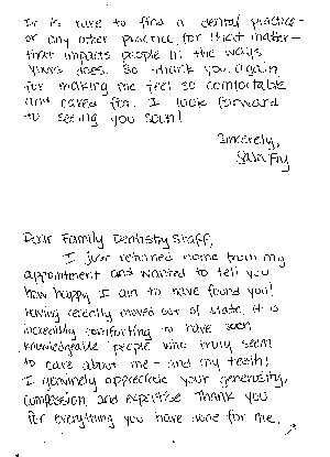 Thank you letter from Marlton dental patient