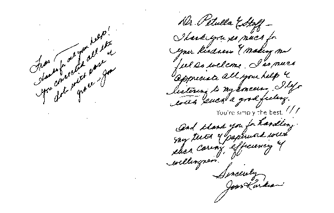 Handwritten note from dental patient